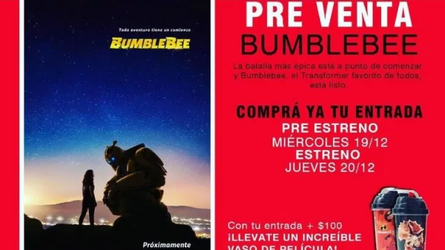 En GrupoCine con tu entrada para Bumblebee y $100 te llevas un vaso de película
