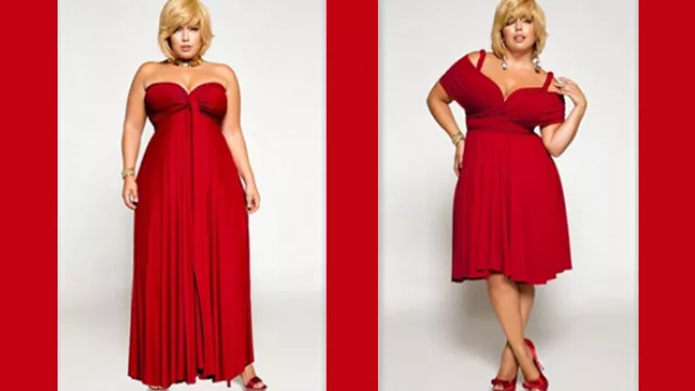 IN: vestido Largo estraples, que resalta hombros. Out: vestido con tantos recortes que agranda volumen.