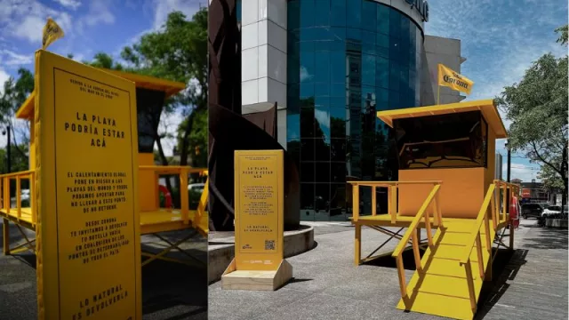 En el Día de las Playas, Corona colocó una casilla de guardavidas en la fachada del World Trade Center con apoyo de CEMPRE